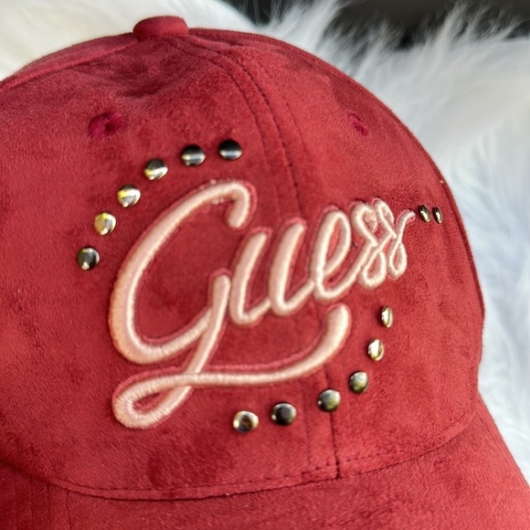 New Guess Faux Suede Embroidered Cap Red main image 8